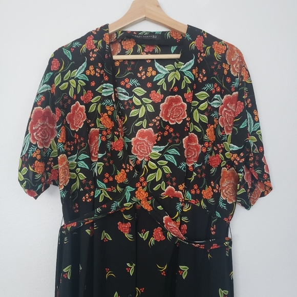 ZARA FLORAL PRINT KIMONO CAFTAN DRESS size M - Picture 12 of 13